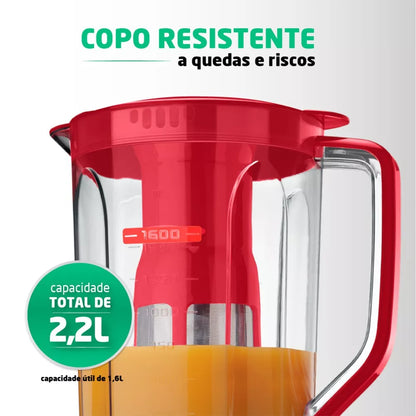 Liquidificador 3 velocidades Turbo Power Vermelho - L-99-FR - Mondial