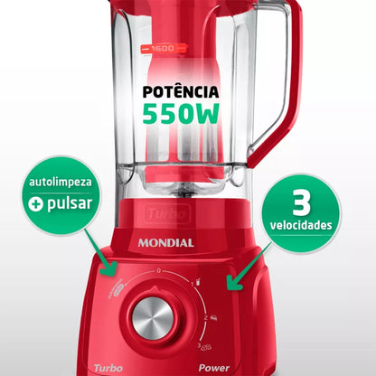 Liquidificador 3 velocidades Turbo Power Vermelho - L-99-FR - Mondial