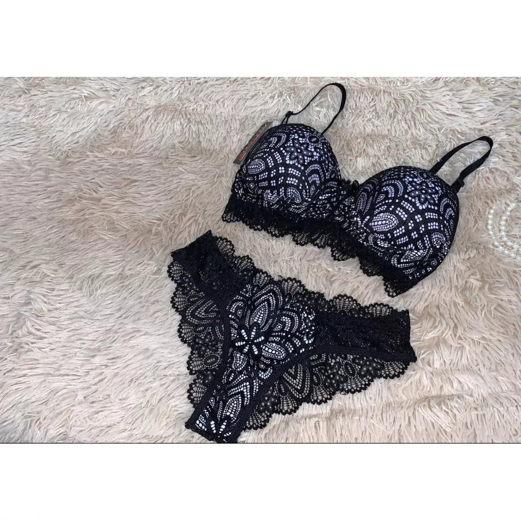 CONJUNTO RENDA COM BOJO SUTIA + CALCINHA LINHA NOITE SENSUAL MODA INVERNO LINGERIE
