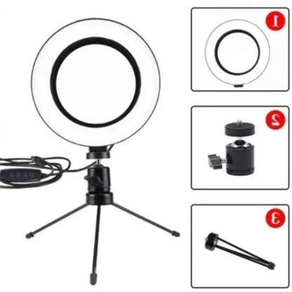 Ring Light de Mesa Blogueira Portátil Luminária De Led 6 Polegadas + Tripé De 16 Cm Right