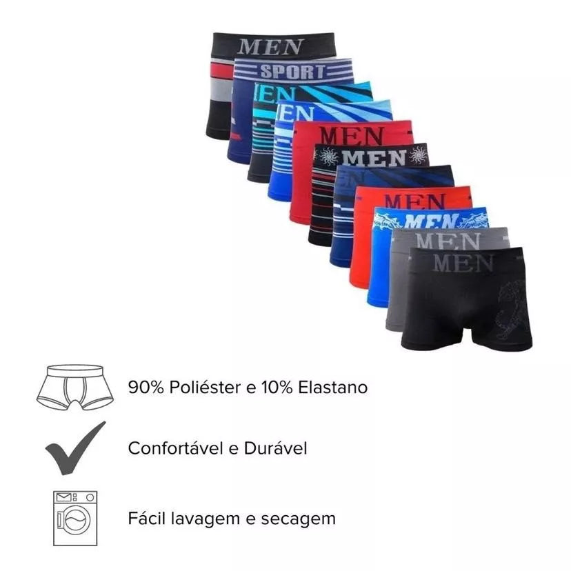Kit 10 Cueca Box Boxer Adulto Microfibra Premium