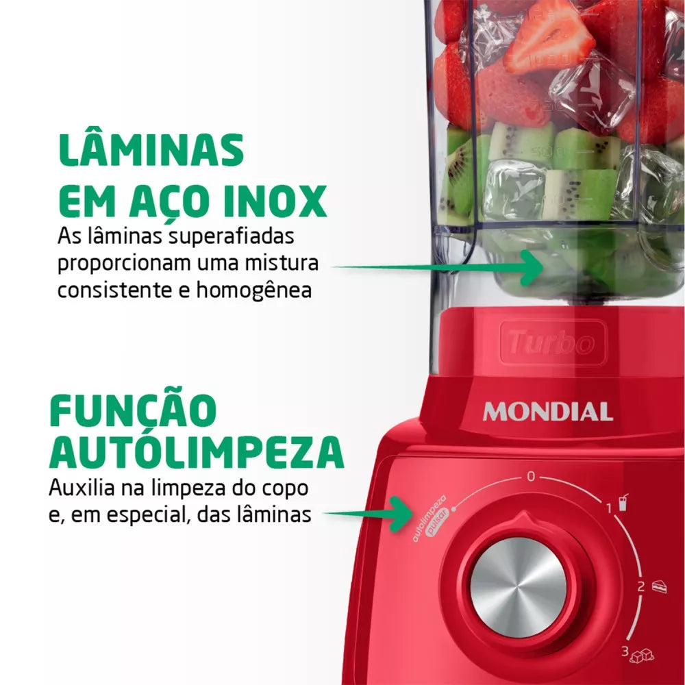 Liquidificador 3 velocidades Turbo Power Vermelho - L-99-FR - Mondial