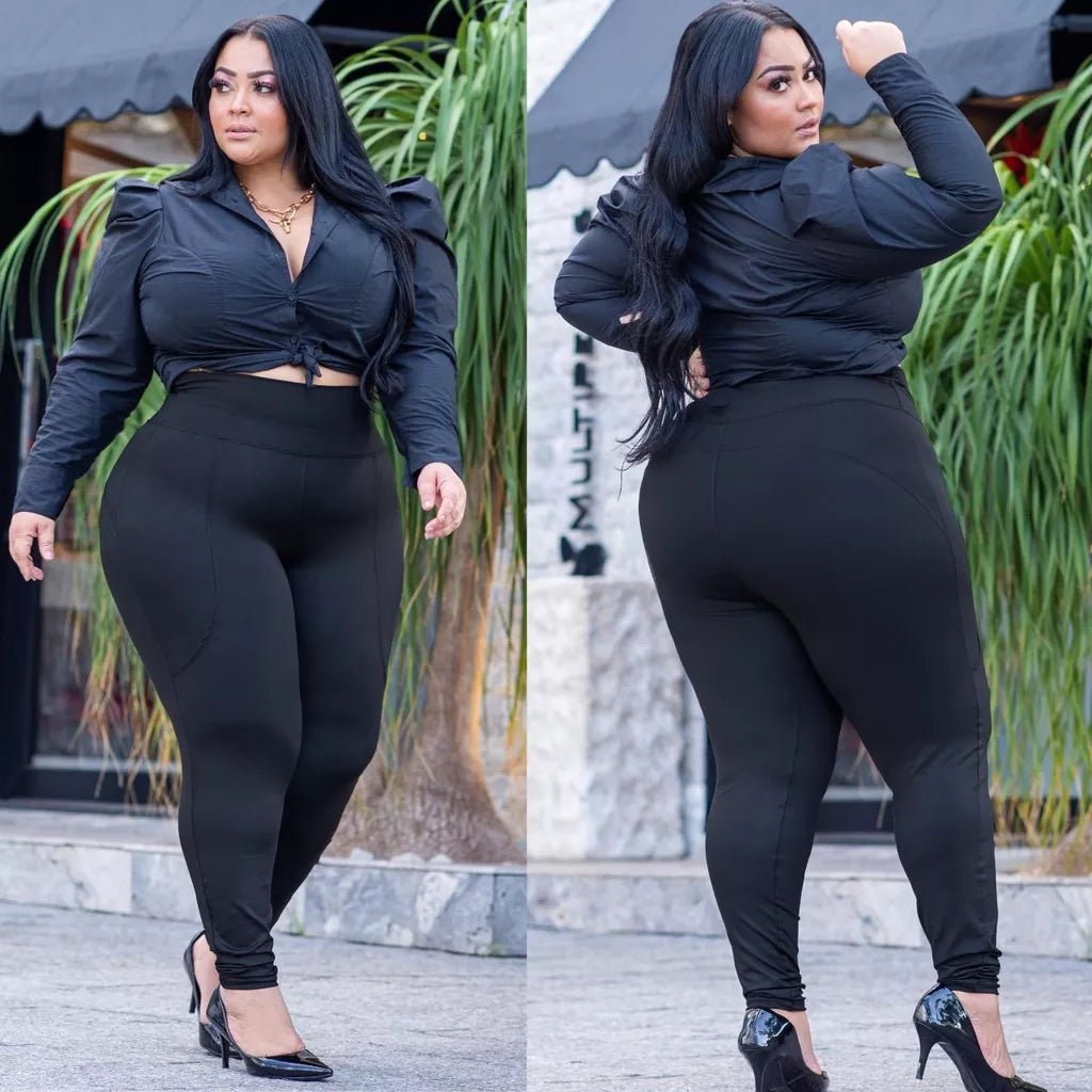 Calça Legging Plus Size Grossa Levanta Bumbum Cintura Alta Fitnes Academia G ao G4